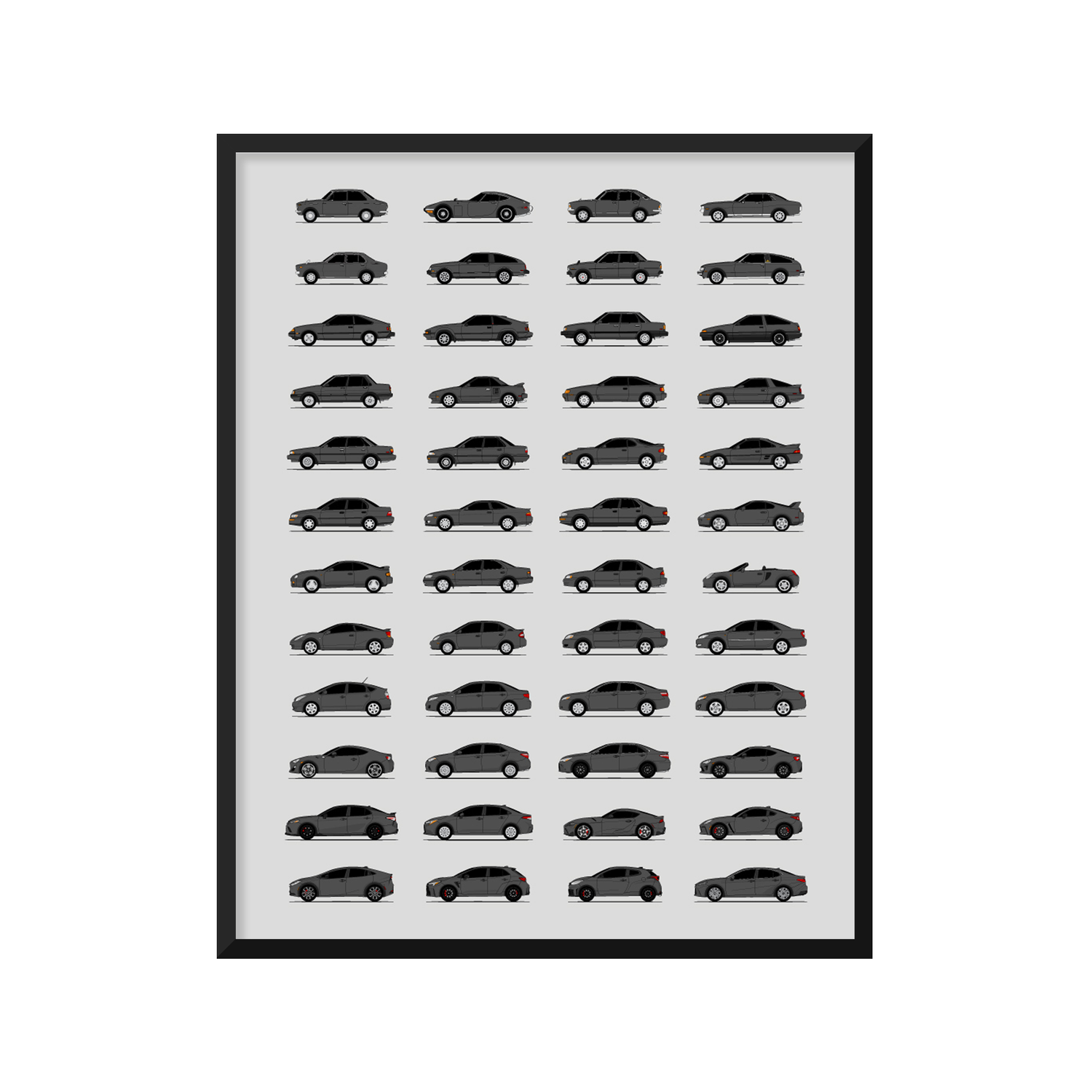 Toyota Best Generations History and Evolution Poster (Side Profile)