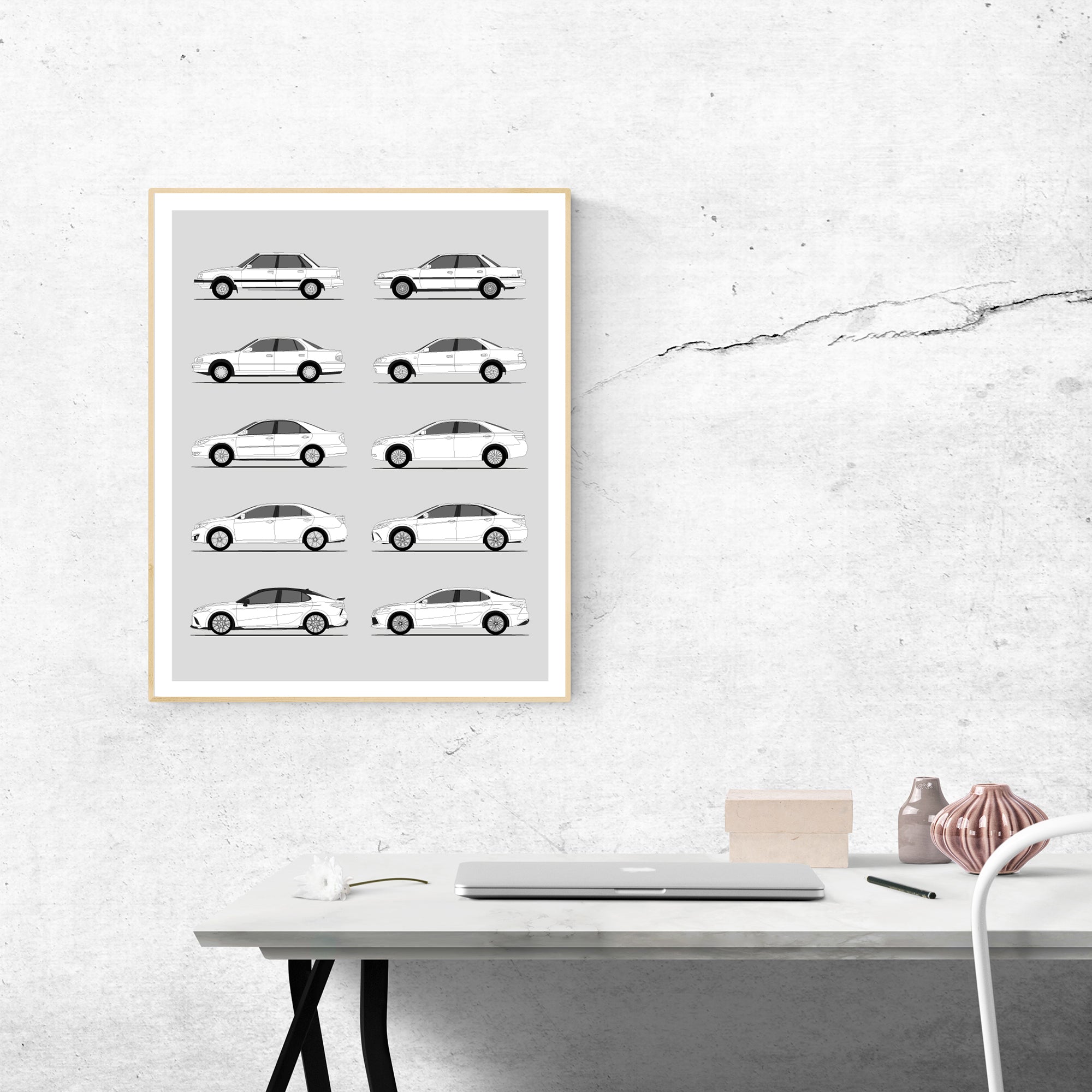 Toyota Camry Generations History and Evolution Poster (Side Profile)