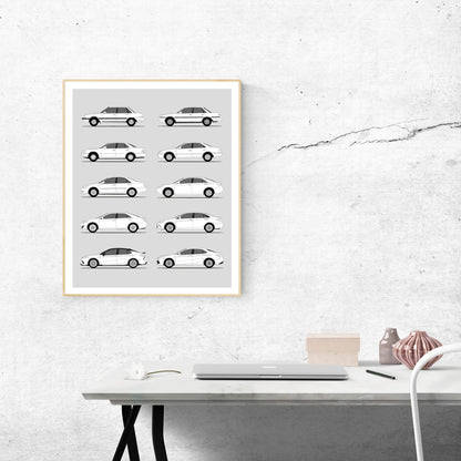 Toyota Camry Generations History and Evolution Poster (Side Profile)