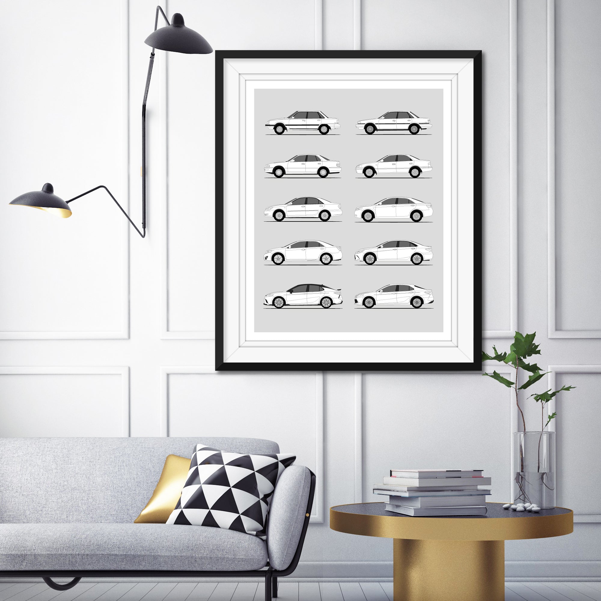 Toyota Camry Generations History and Evolution Poster (Side Profile)