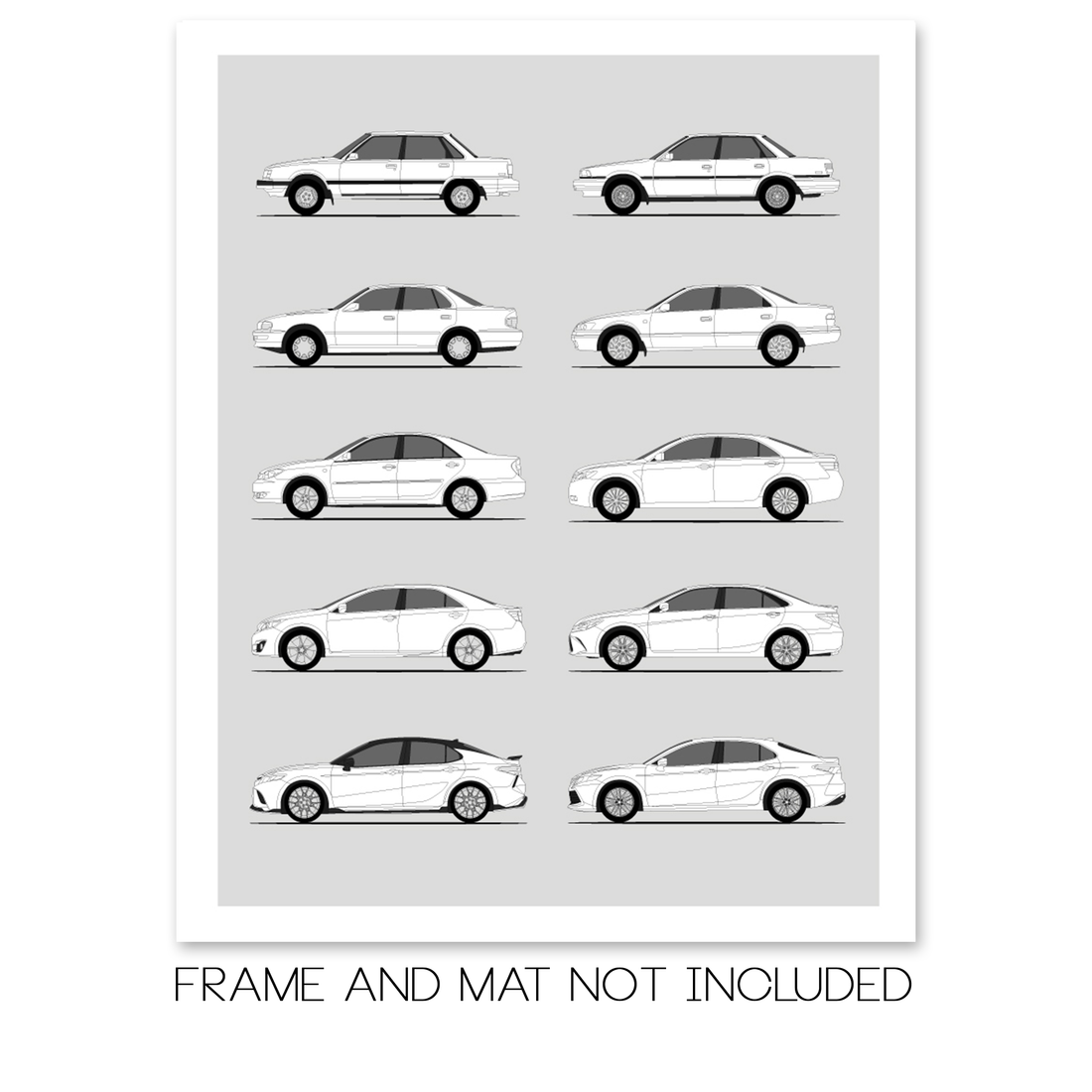 Toyota Camry Generations History and Evolution Poster (Side Profile)