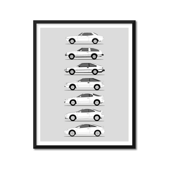 Toyota Celica Generations History and Evolution Poster (Side Profile)