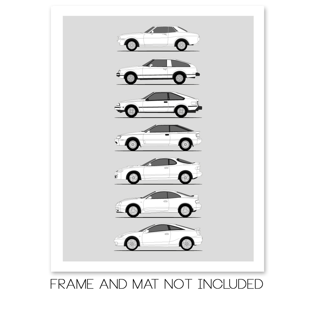 Toyota Celica Generations History and Evolution Poster (Side Profile)