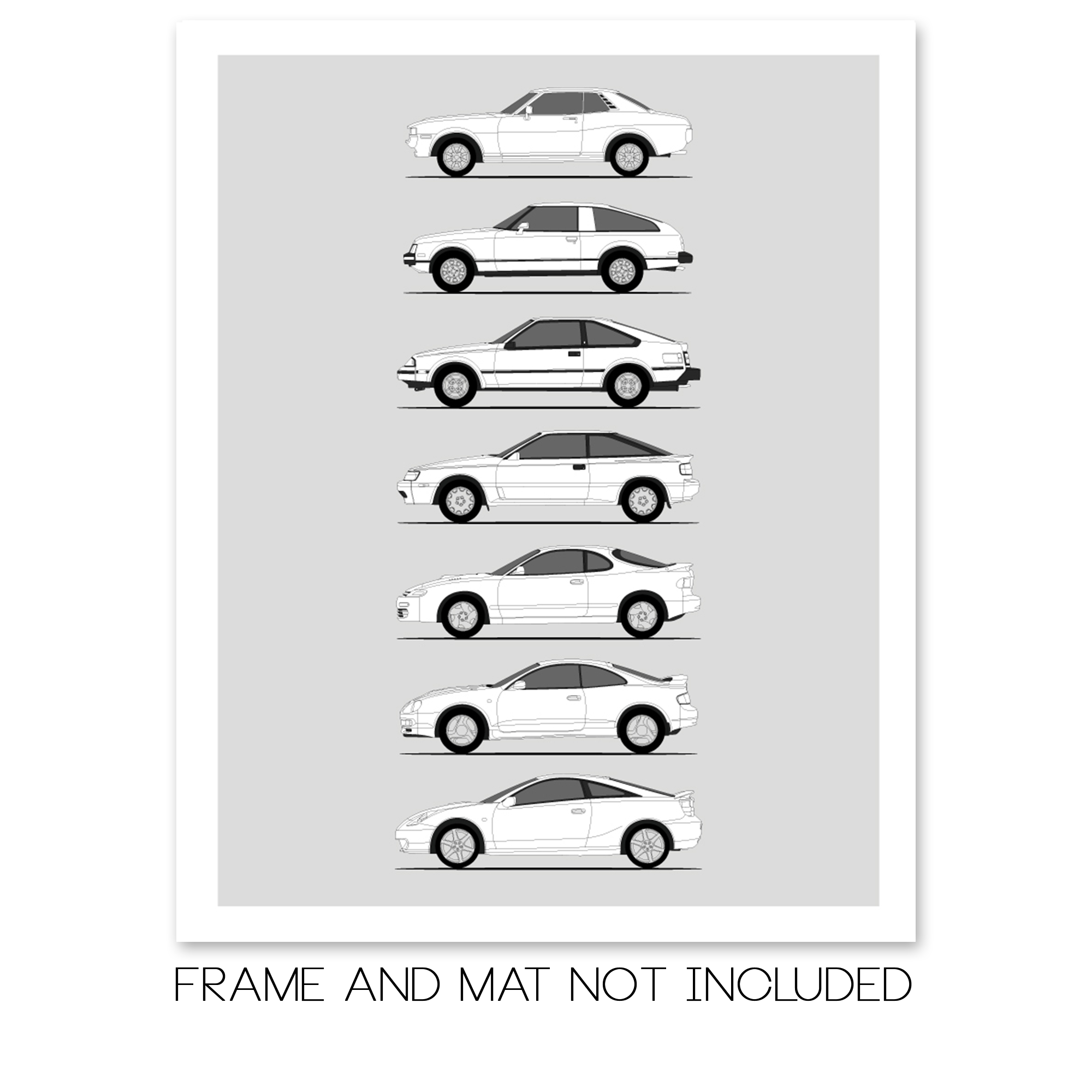 Toyota Celica Generations History and Evolution Poster (Side Profile)