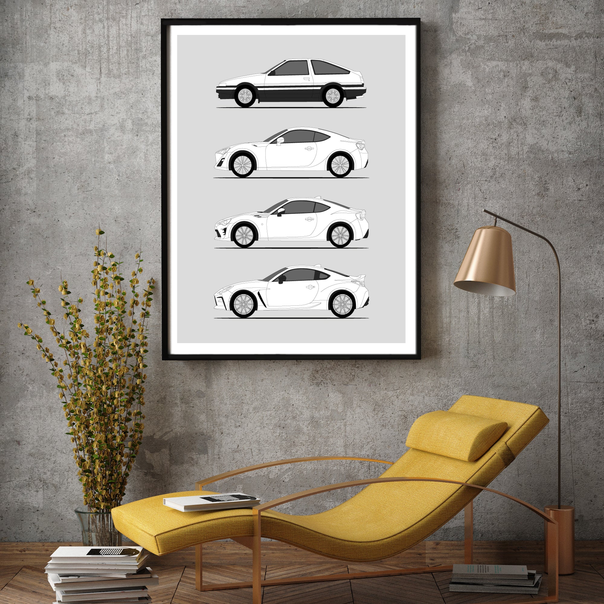 Toyota (Scion) FR-S GT86 GR86 FT86 Generations History and Evolution Poster (Side Profile)