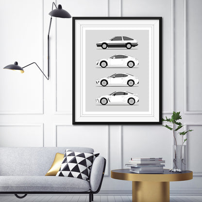 Toyota (Scion) FR-S GT86 GR86 FT86 Generations History and Evolution Poster (Side Profile)