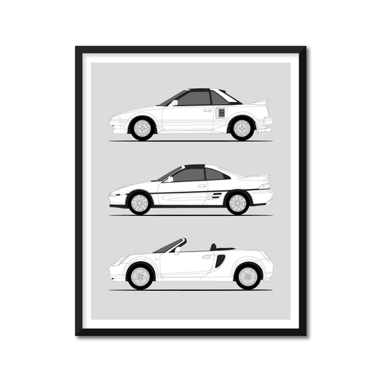 Toyota MR2 Generations History and Evolution Poster (Side Profile)