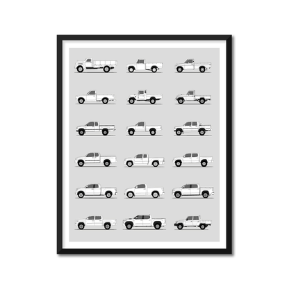 Toyota Pickup Trucks Generations History and Evolution Poster (Side Profile)