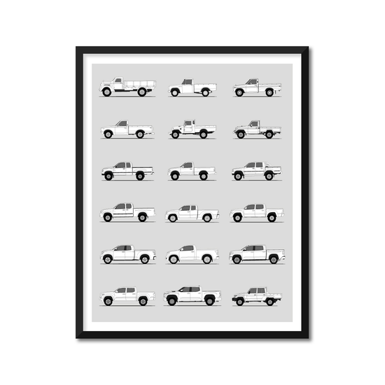 Toyota Pickup Trucks Generations History and Evolution Poster (Side Profile)