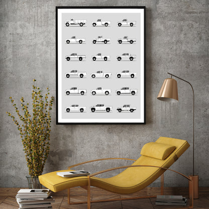 Toyota Pickup Trucks Generations History and Evolution Poster (Side Profile)