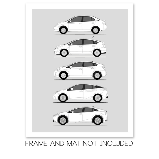 Toyota Prius Generations History and Evolution Poster (Side Profile)