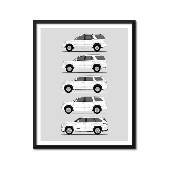 Toyota Sequoia Generations History and Evolution Poster (Side Profile)