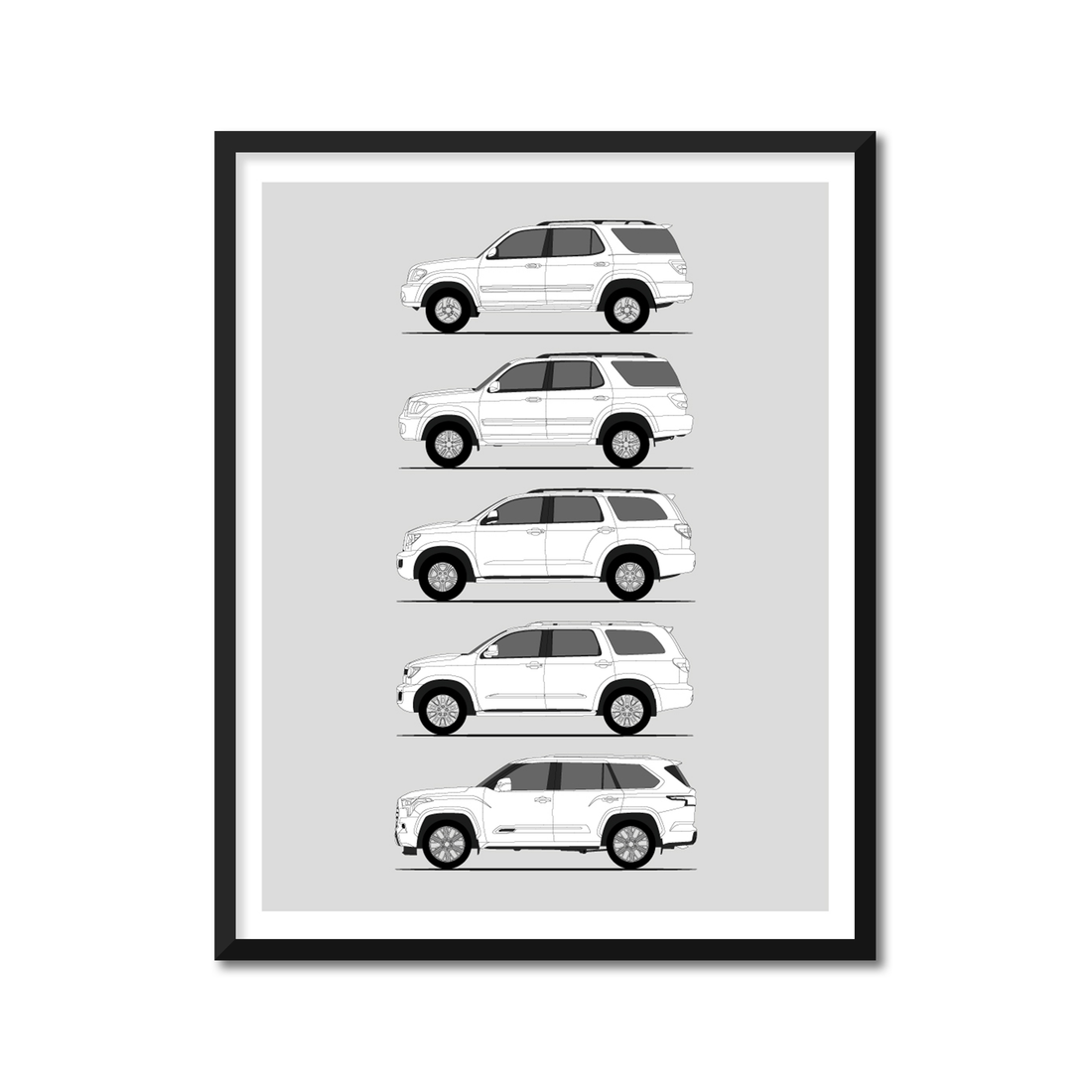 Toyota Sequoia Generations History and Evolution Poster (Side Profile)