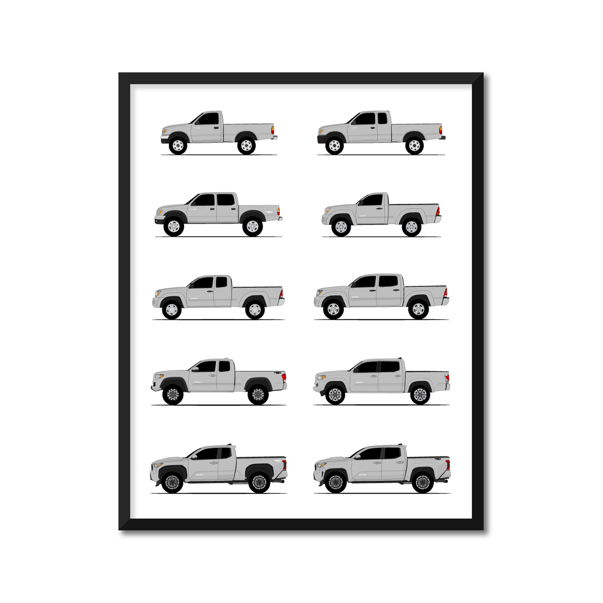 Toyota Tacoma Pickup Truck Generations (Side Profile)