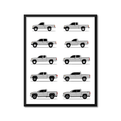 Toyota Tacoma Pickup Truck Generations (Side Profile)