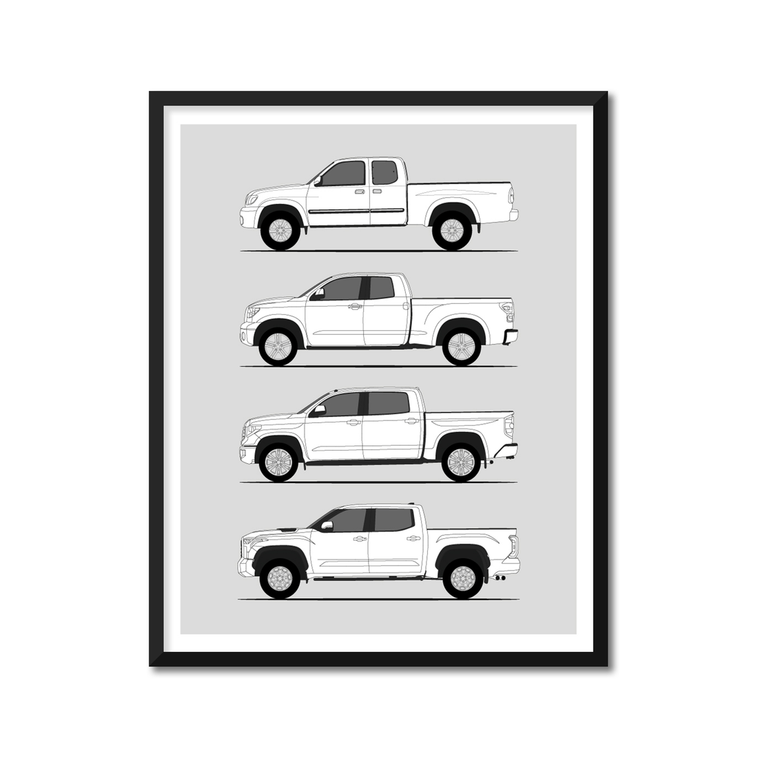 Toyota Tundra Generations History and Evolution Poster (Side Profile)