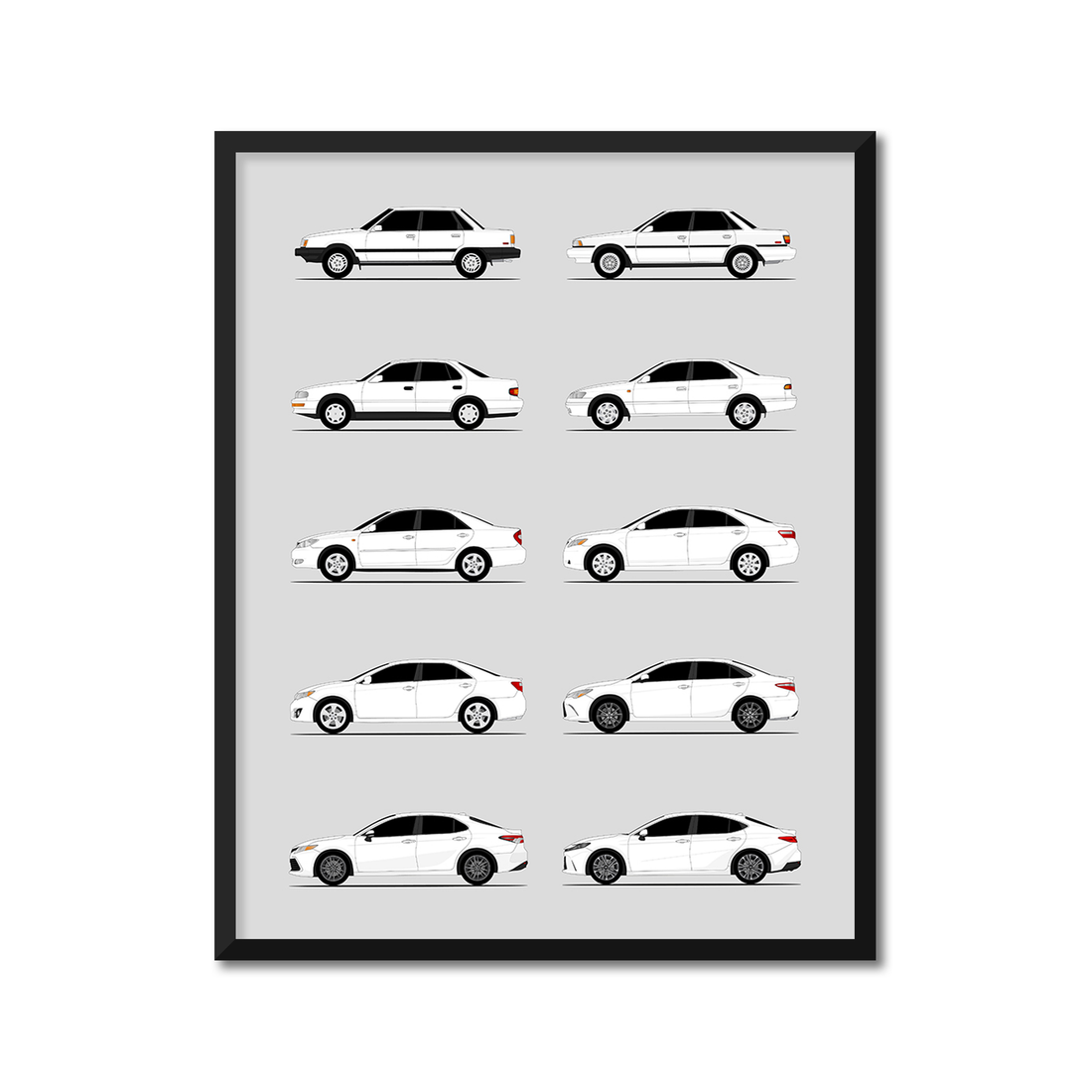Toyota Camry Generations History and Evolution Poster (Side Profile)
