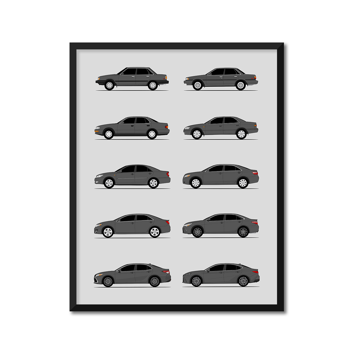 Toyota Camry Generations History and Evolution Poster (Side Profile)