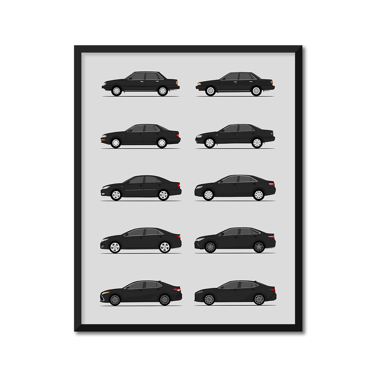 Toyota Camry Generations History and Evolution Poster (Side Profile)