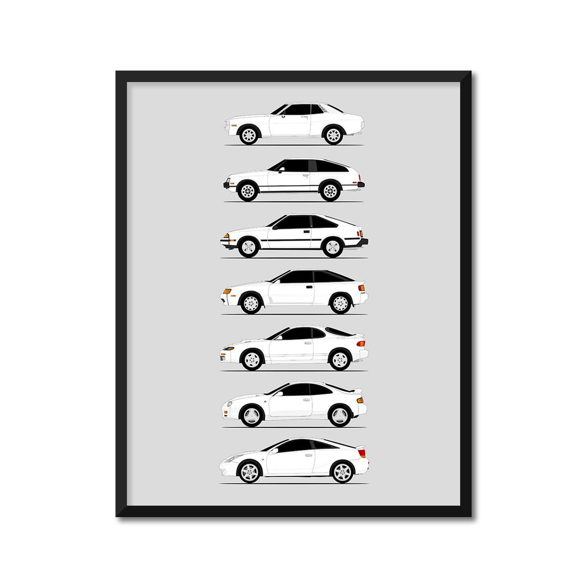 Toyota Celica Generations History and Evolution Poster (Side Profile)