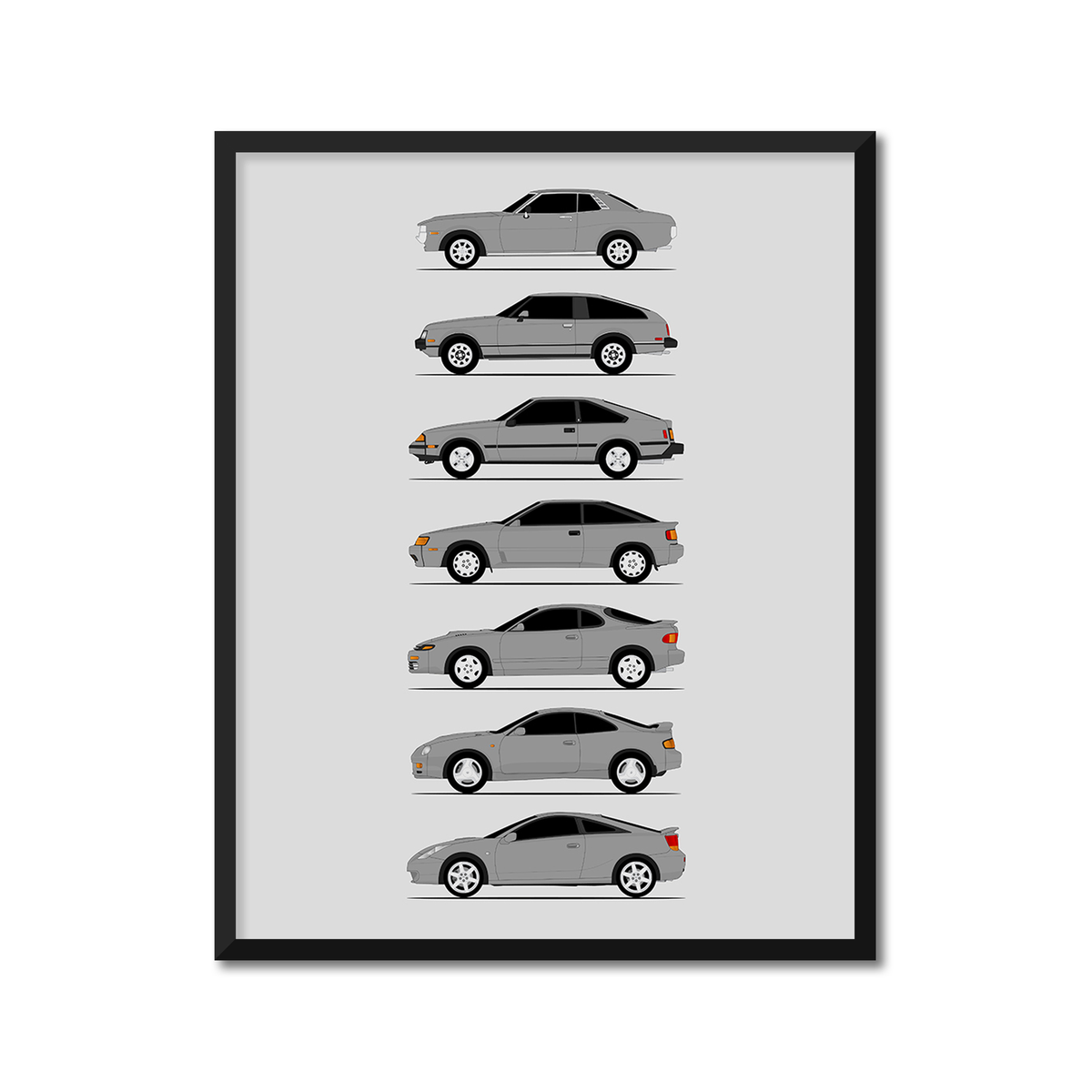 Toyota Celica Generations History and Evolution Poster (Side Profile)