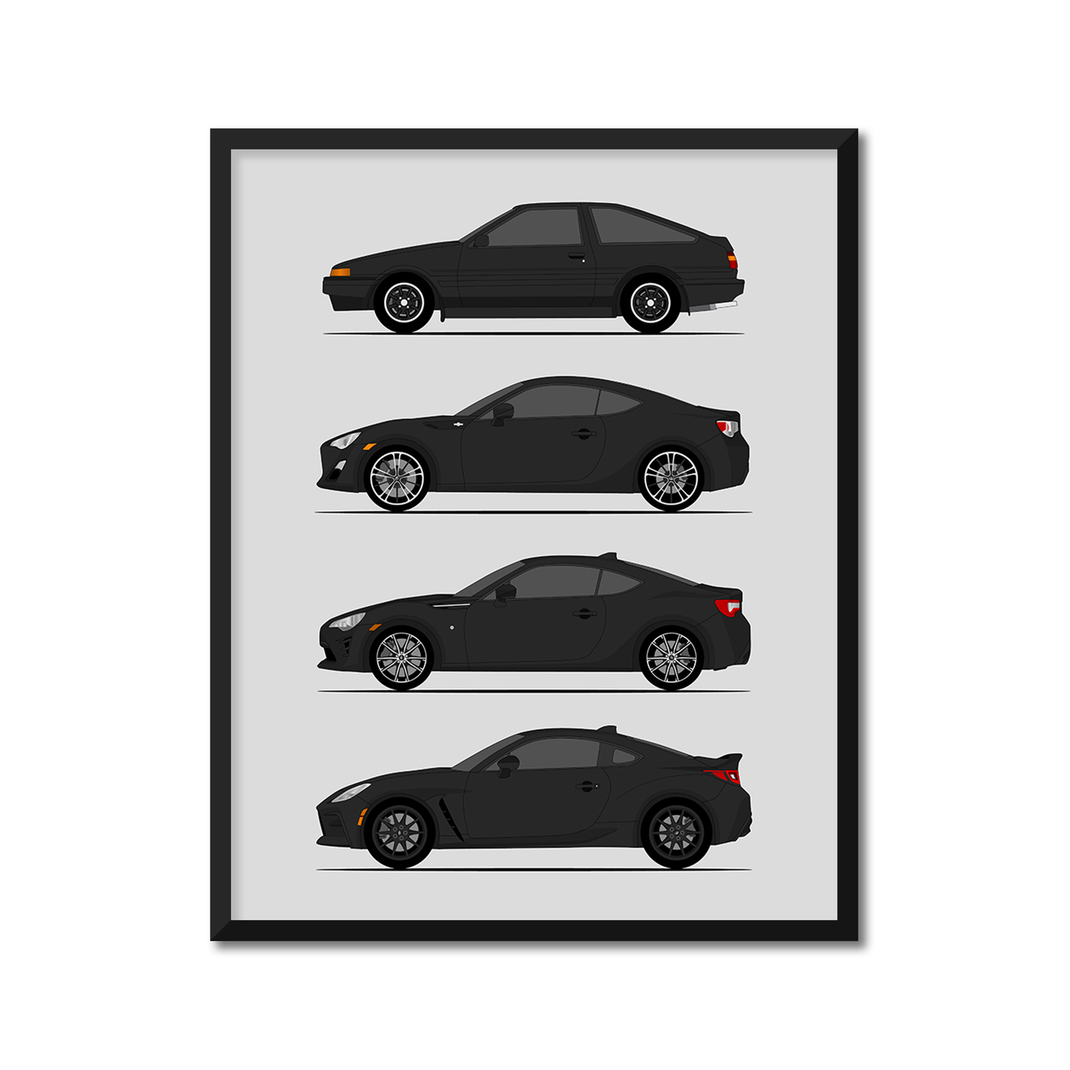 Toyota (Scion) FR-S GT86 GR86 FT86 Generations History and Evolution Poster (Side Profile)