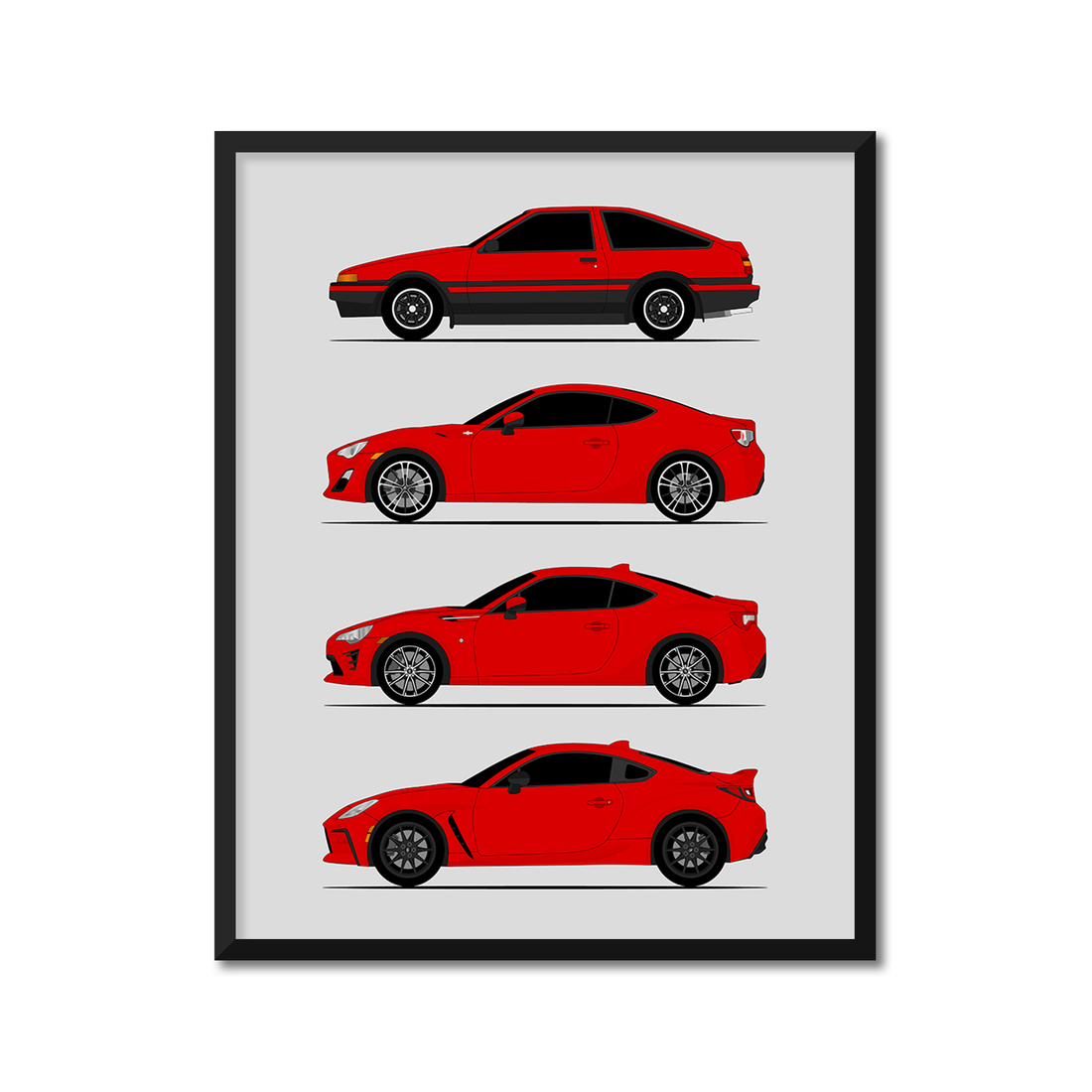 Toyota (Scion) FR-S GT86 GR86 FT86 Generations History and Evolution Poster (Side Profile)