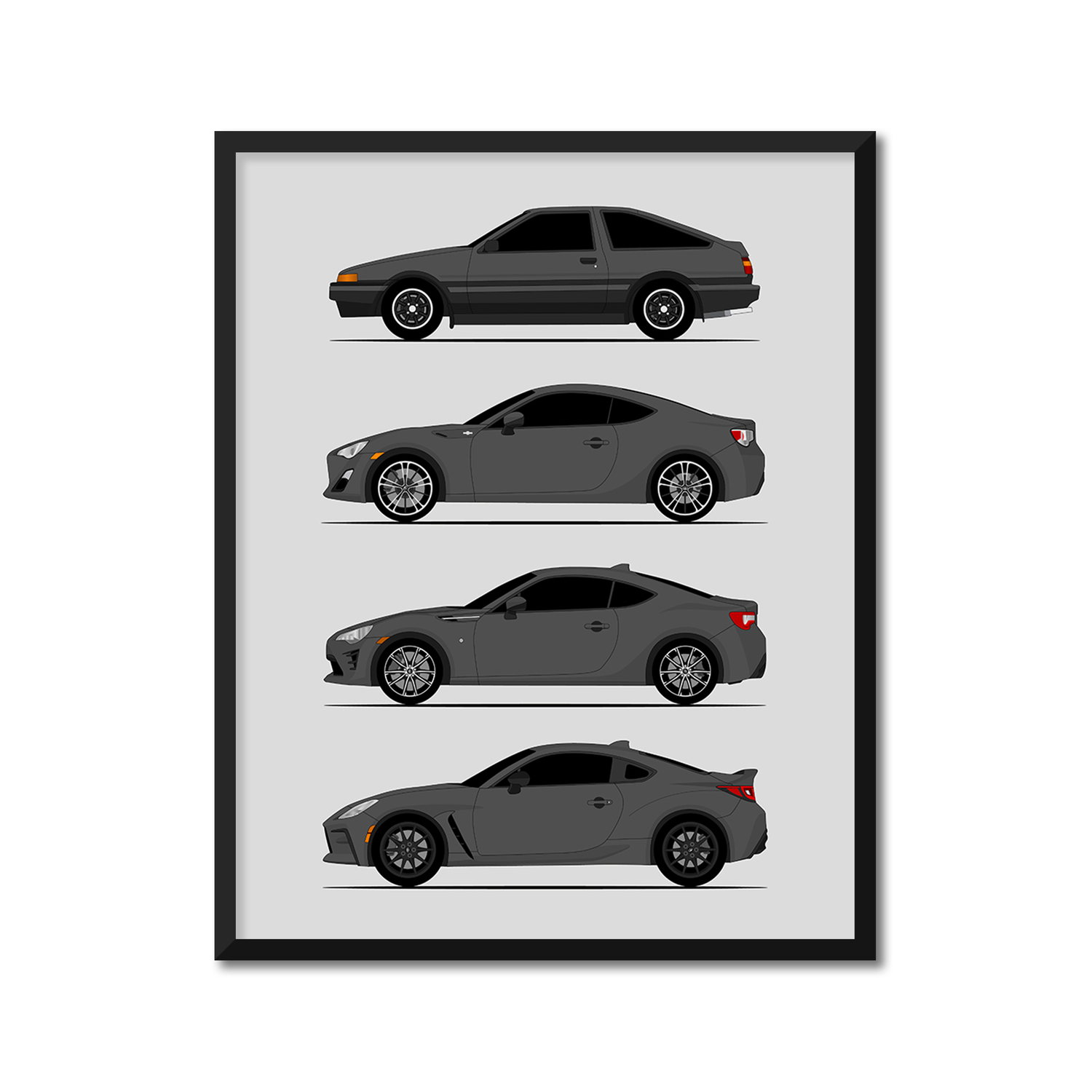 Toyota (Scion) FR-S GT86 GR86 FT86 Generations History and Evolution Poster (Side Profile)
