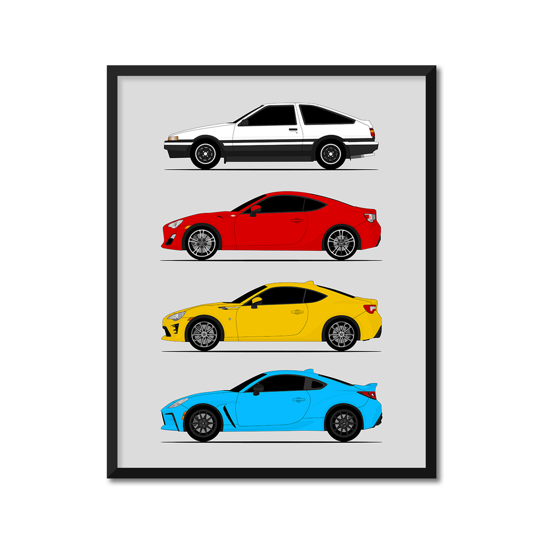 Toyota (Scion) FR-S GT86 GR86 FT86 Generations History and Evolution Poster (Side Profile)