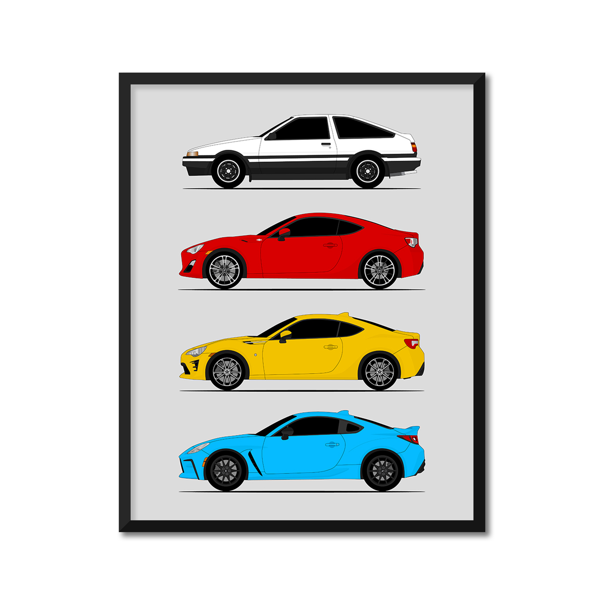 Toyota (Scion) FR-S GT86 GR86 FT86 Generations History and Evolution Poster (Side Profile)