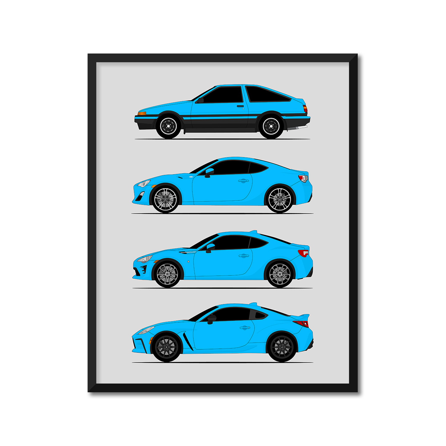 Toyota (Scion) FR-S GT86 GR86 FT86 Generations History and Evolution Poster (Side Profile)