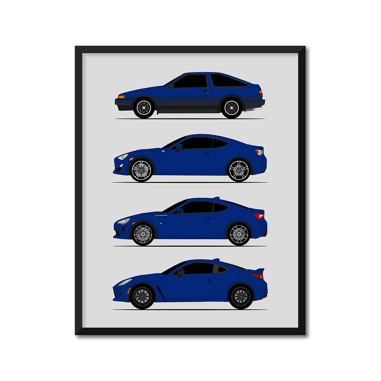 Toyota (Scion) FR-S GT86 GR86 FT86 Generations History and Evolution Poster (Side Profile)