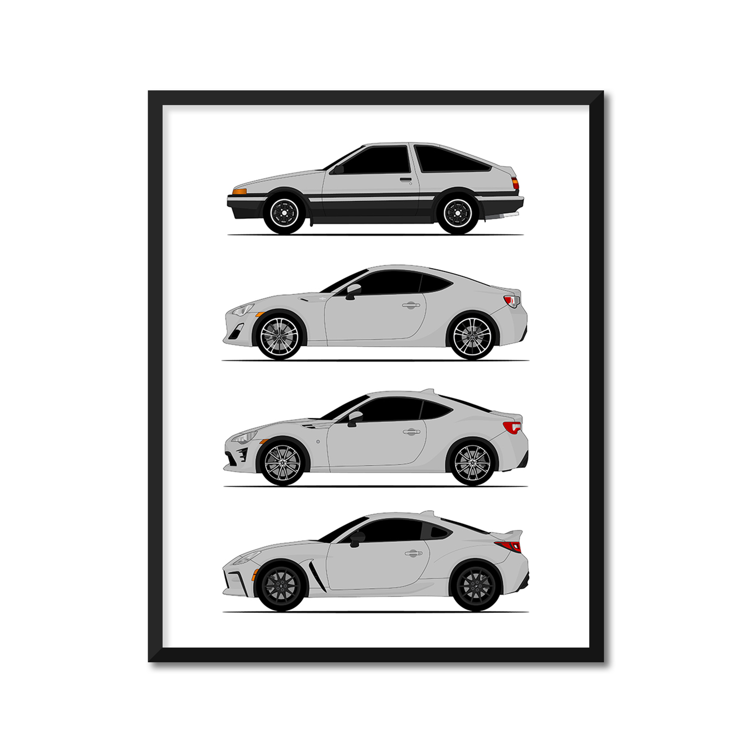Toyota (Scion) FR-S GT86 GR86 FT86 Generations History and Evolution Poster (Side Profile)