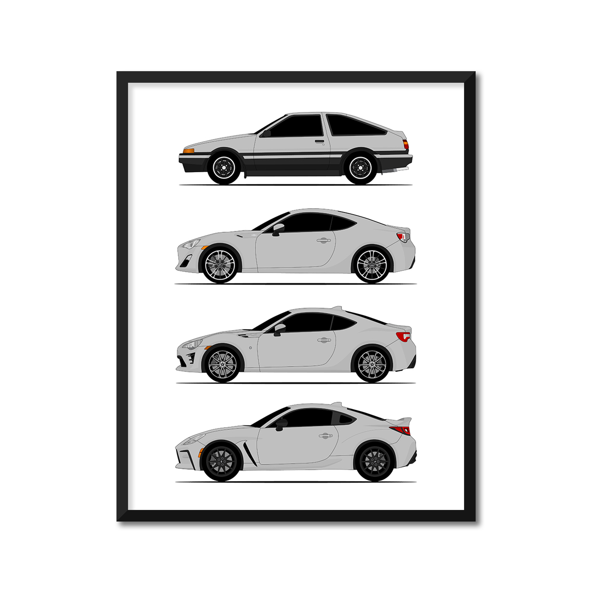 Toyota (Scion) FR-S GT86 GR86 FT86 Generations History and Evolution Poster (Side Profile)