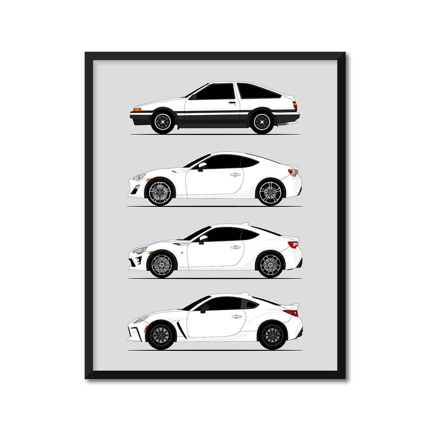 Toyota (Scion) FR-S GT86 GR86 FT86 Generations History and Evolution Poster (Side Profile)