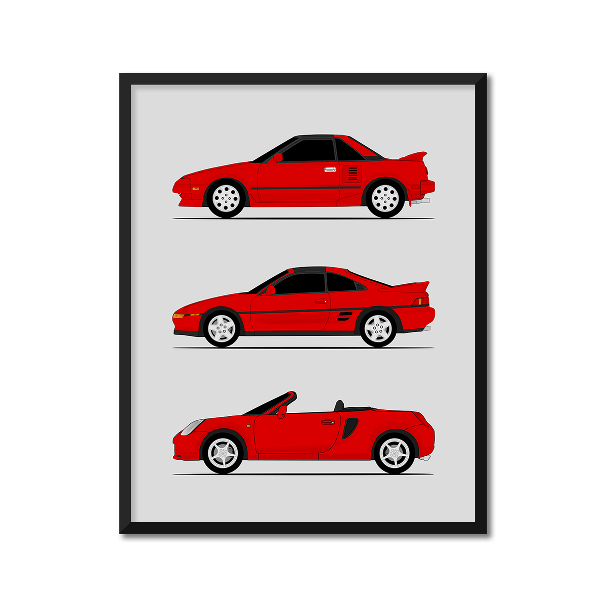 Toyota MR2 Generations History and Evolution Poster (Side Profile)