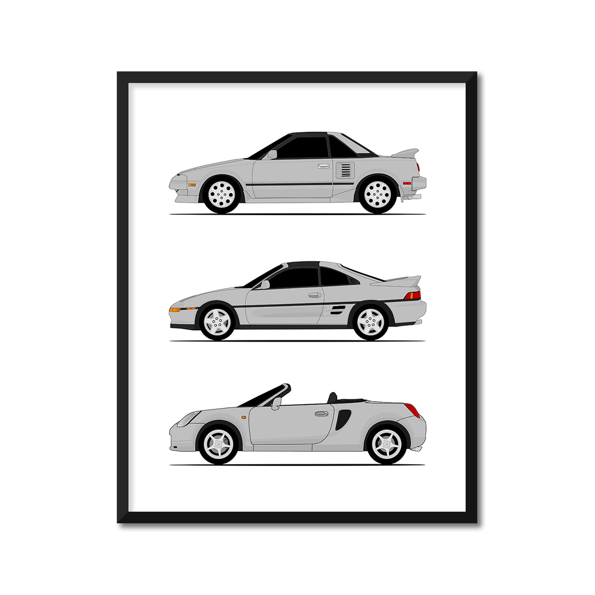 Toyota MR2 Generations History and Evolution Poster (Side Profile)