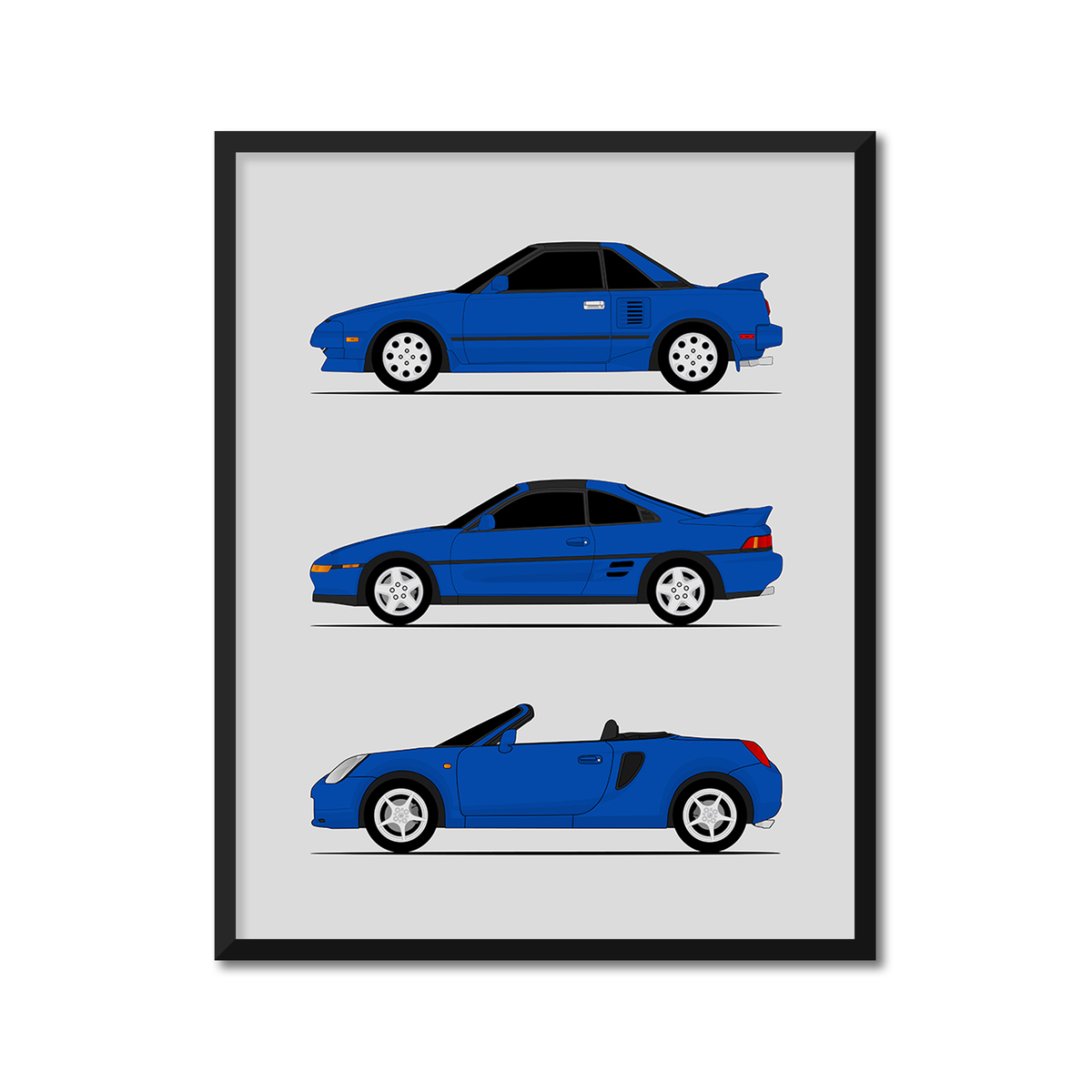 Toyota MR2 Generations History and Evolution Poster (Side Profile)
