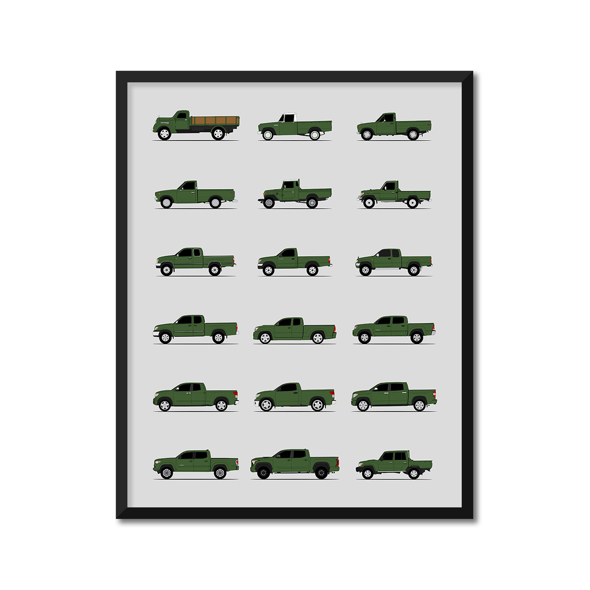 Toyota Pickup Trucks Generations History and Evolution Poster (Side Profile)