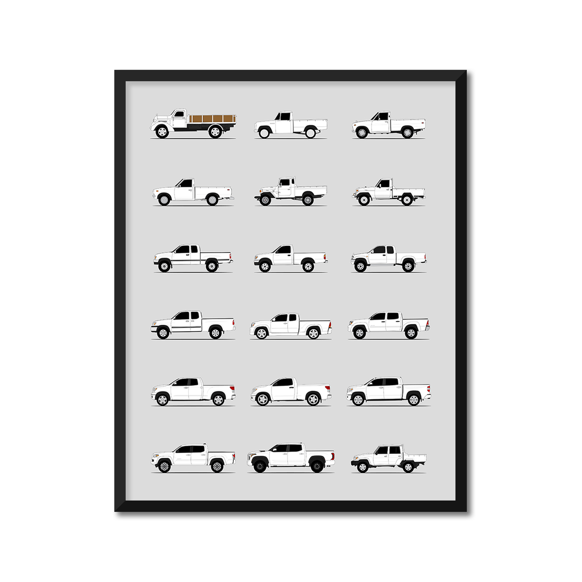 Toyota Pickup Trucks Generations History and Evolution Poster (Side Profile)