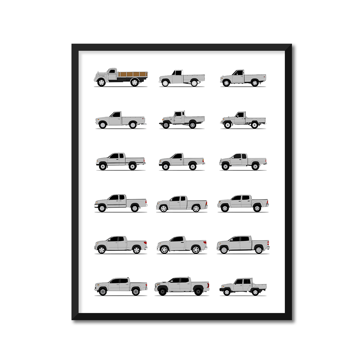 Toyota Pickup Trucks Generations History and Evolution Poster (Side Profile)