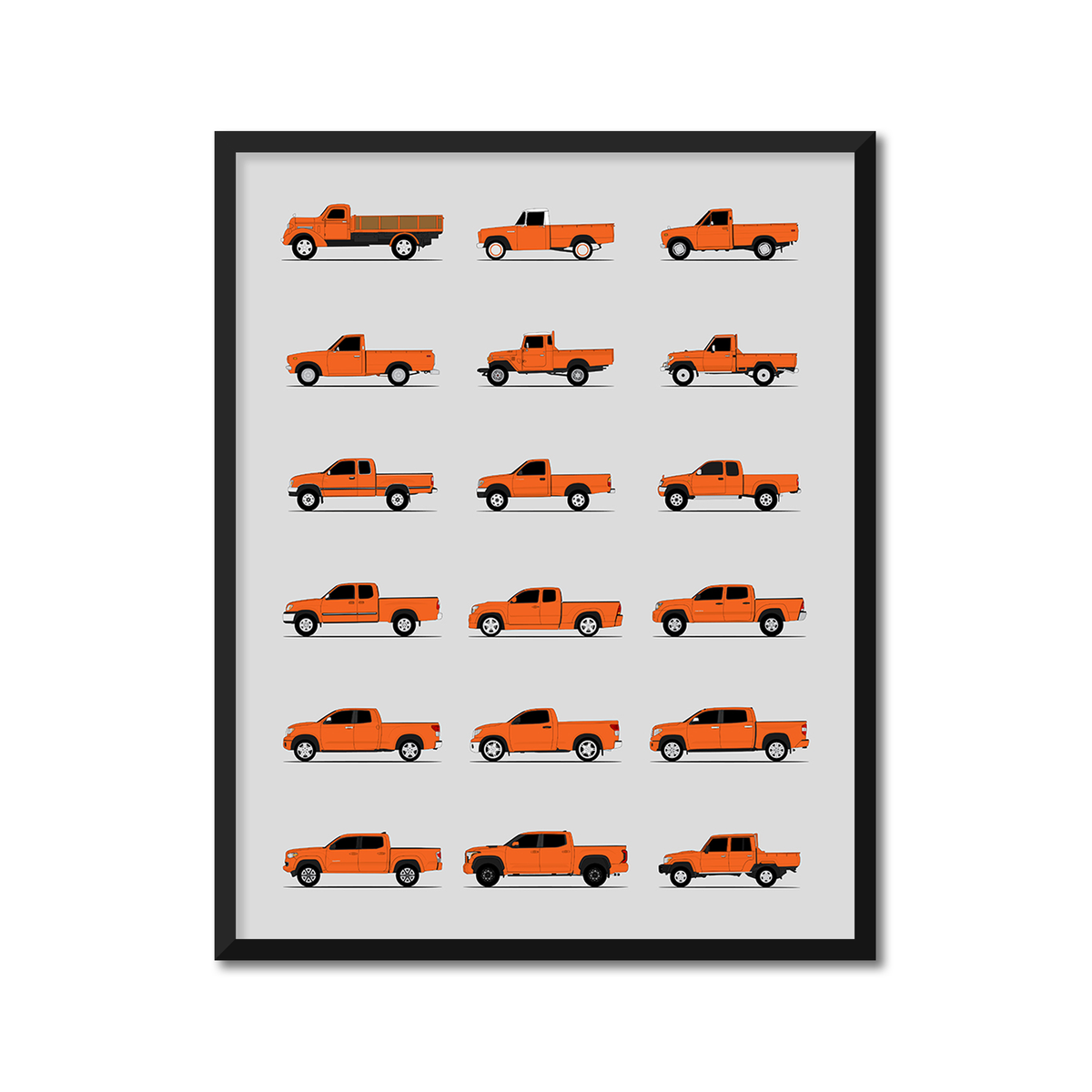 Toyota Pickup Trucks Generations History and Evolution Poster (Side Profile)