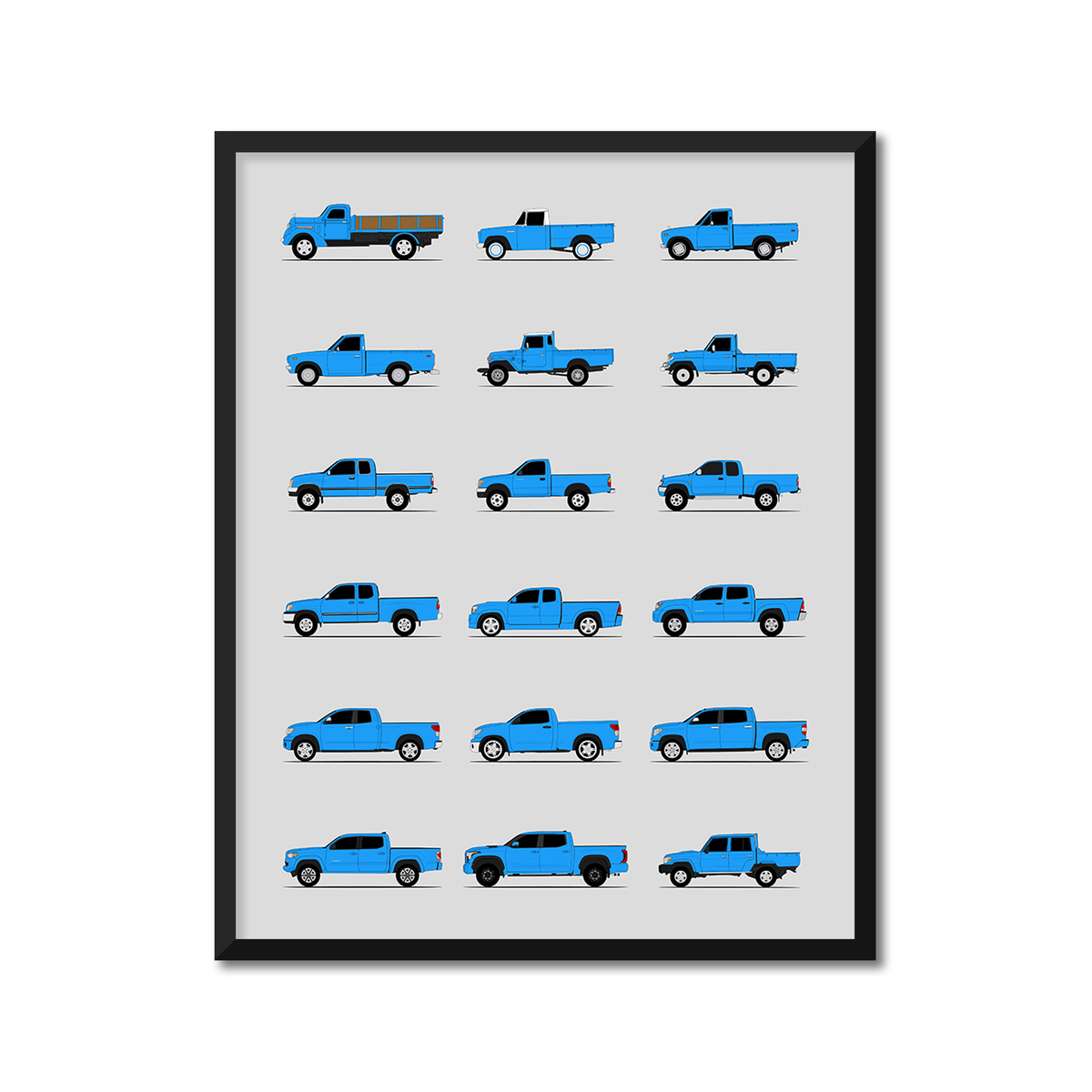 Toyota Pickup Trucks Generations History and Evolution Poster (Side Profile)