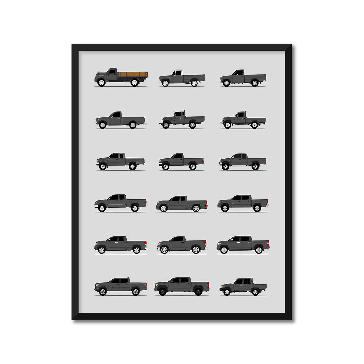 Toyota Pickup Trucks Generations History and Evolution Poster (Side Profile)