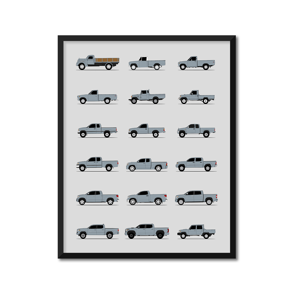 Toyota Pickup Trucks Generations History and Evolution Poster (Side Profile)