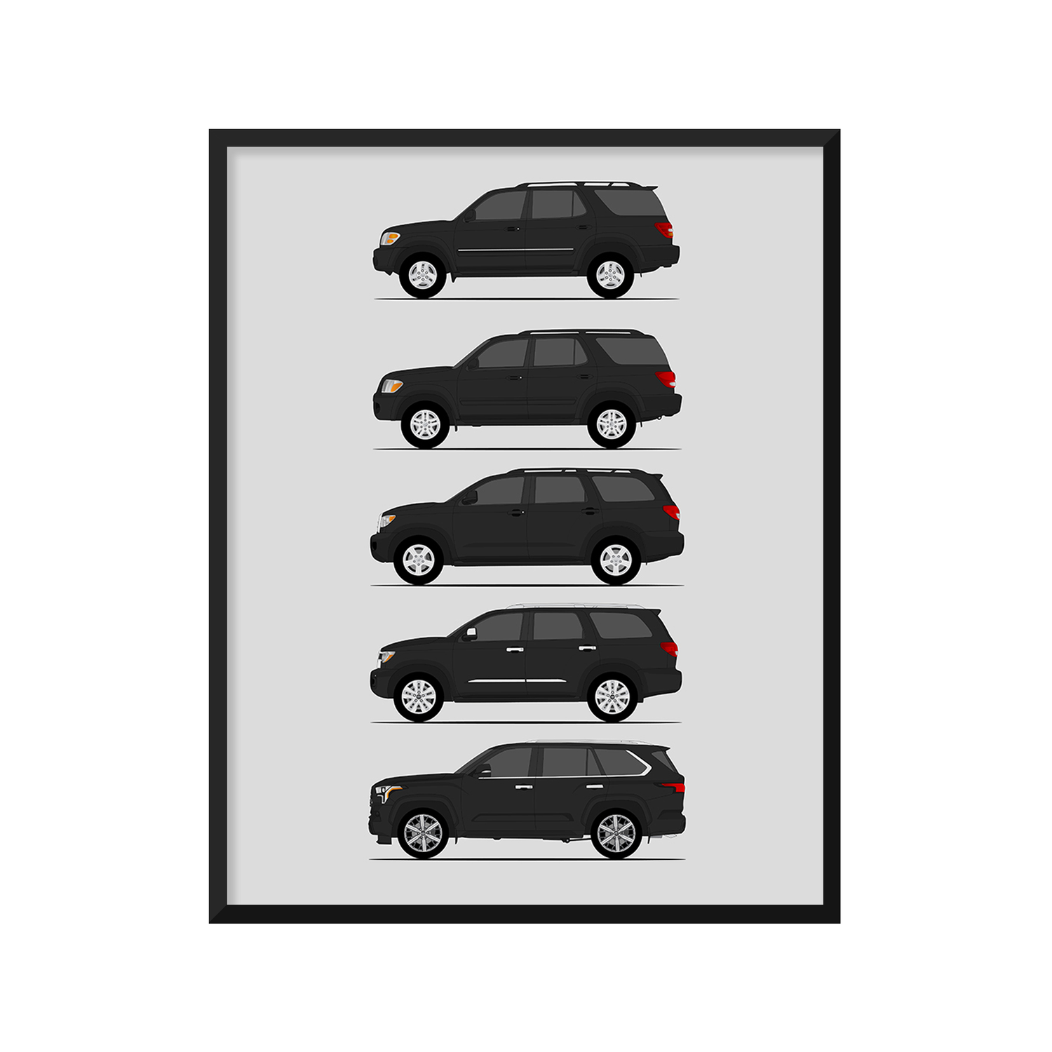 Toyota Sequoia Generations History and Evolution Poster (Side Profile)