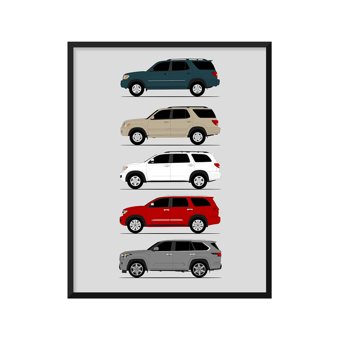 Toyota Sequoia Generations History and Evolution Poster (Side Profile)