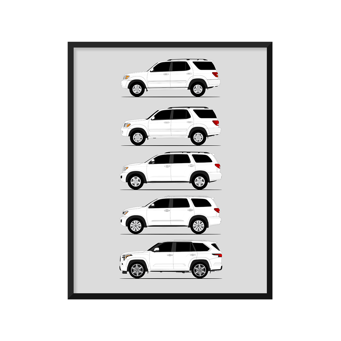 Toyota Sequoia Generations History and Evolution Poster (Side Profile)
