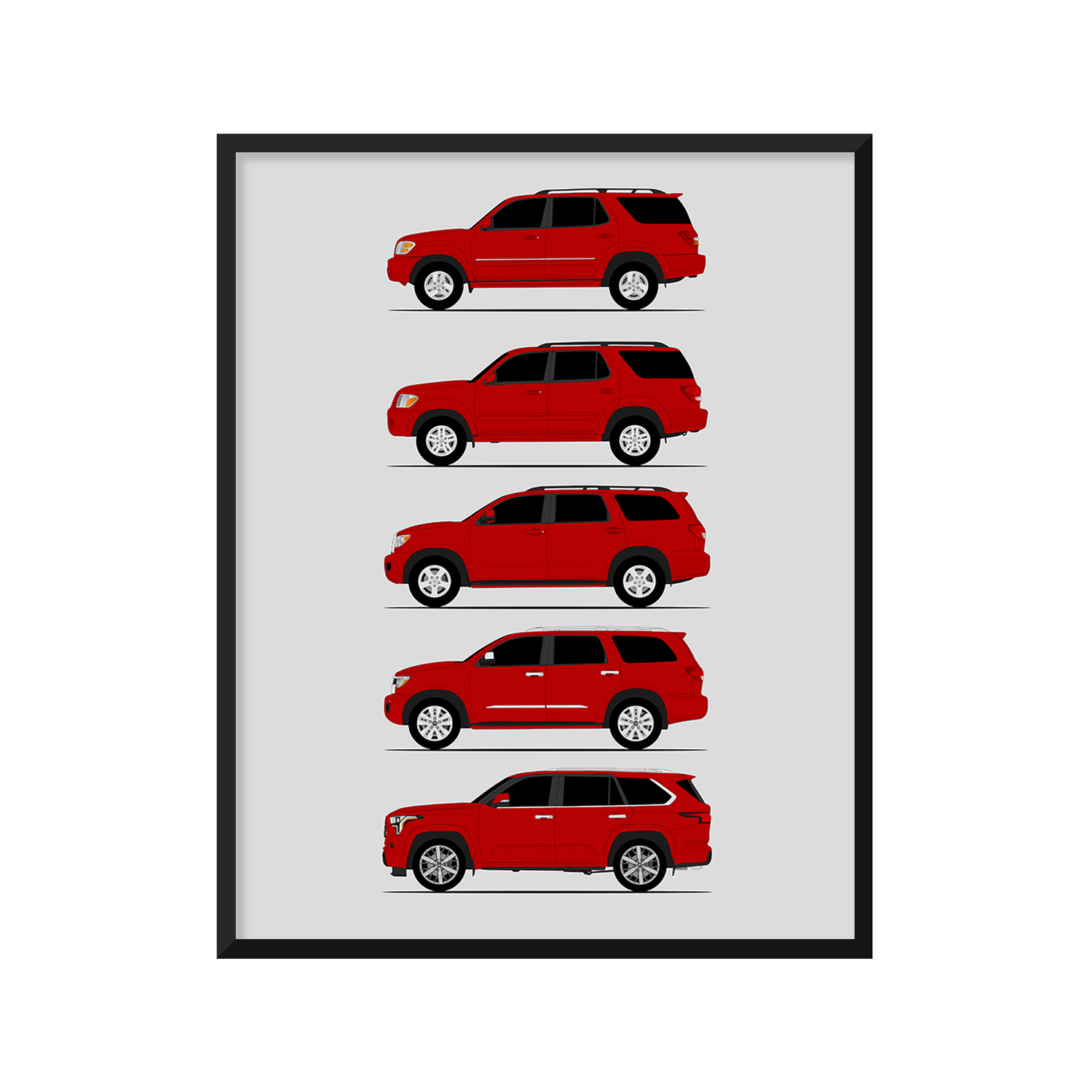 Toyota Sequoia Generations History and Evolution Poster (Side Profile)