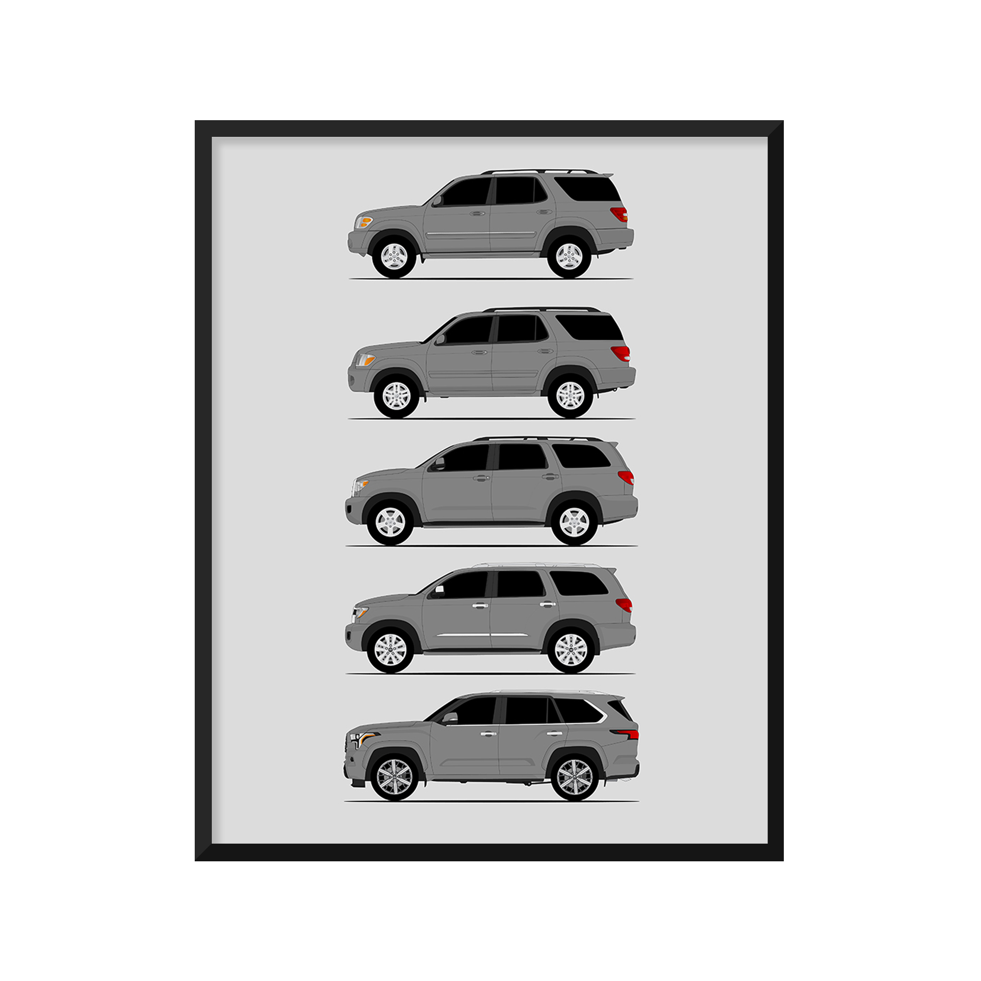 Toyota Sequoia Generations History and Evolution Poster (Side Profile)